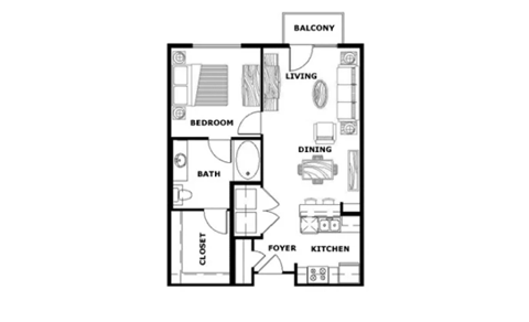 One Bedroom Floor Plan at Terraces at Paseo Colorado Pasadena, CA